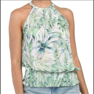 Joie Womens Halter Sleeveless Top Small Green Leaf Print Tropical Beach Vacation
